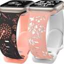 Wearlizer 2 Packs Floral Engraved Compatible with Apple Watch Bands 38/40/41/42/44/45/46/49mm Women, Cute Two-Tone Soft Silicone Strap for iWatch Series 11 10 9 8 7 6 5 4 3 SE/Ultra 3 2 1