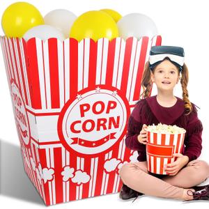 1 Pack Giant Popcorn Box Prop with 100 PCS Balloons (Red)