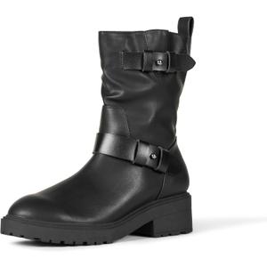 Amazon Essentials Women's Mid Calf Cropped Biker Boots (8, Black)