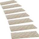 PURE ERA Carpet Stair Treads Tape Free Non Slip Indoor Stair Carpet Stair Protectors Pet-Friendly Non-Slip Skid Resistant Washable Reusable 8" x 30"(2 Pieces,Cream Gray Diamond Trellis)