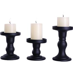 IBWell Set of 3 Black Glass Candle Holders - Unity Candle Holder for Formal Events, Wedding, Church, Table Centerpiece Decoration