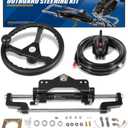 200HP Hydraulic Outboard Steering Kit Boat Marine System with Steering Wheel, Helm Pump, Hydraulic Cylinder, 26ft PU Hoses, Fit for Most Single Outboard-Powered Boats