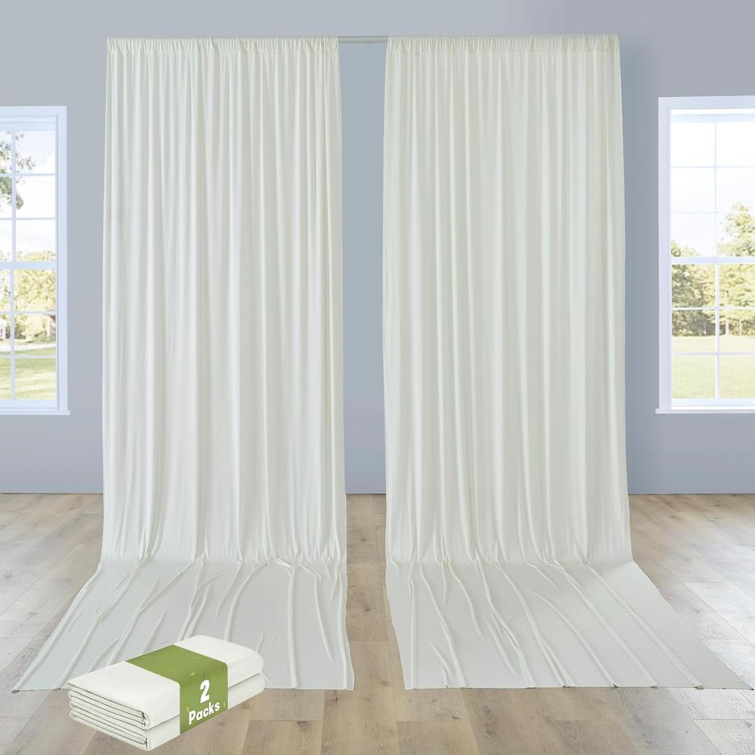 PartyVillage 10ft×15ft Ivory Backdrop Curtain for Wedding Parties, 2 Panels Wrinkle Free 15 FT Long Polyester Photo Backdrop Drapes Back Drop Cloth for Birthday Photography Background