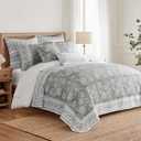 Levtex Home Adare Grey Reversible King/Cal King Quilt Set (106x92in) with 2 Pillow Shams (36x20in) - Floral Bedding - Grey White - Cotton King Size Quilt Bedding Set - Lightweight, Soft, Pre-Washed