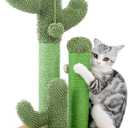 PAWZ Road Cat Scratching Post Cactus Cat Scratcher Featuring with 3 Scratching Poles and Interactive Dangling Ball -Medium 23 Inches (Khaki)
