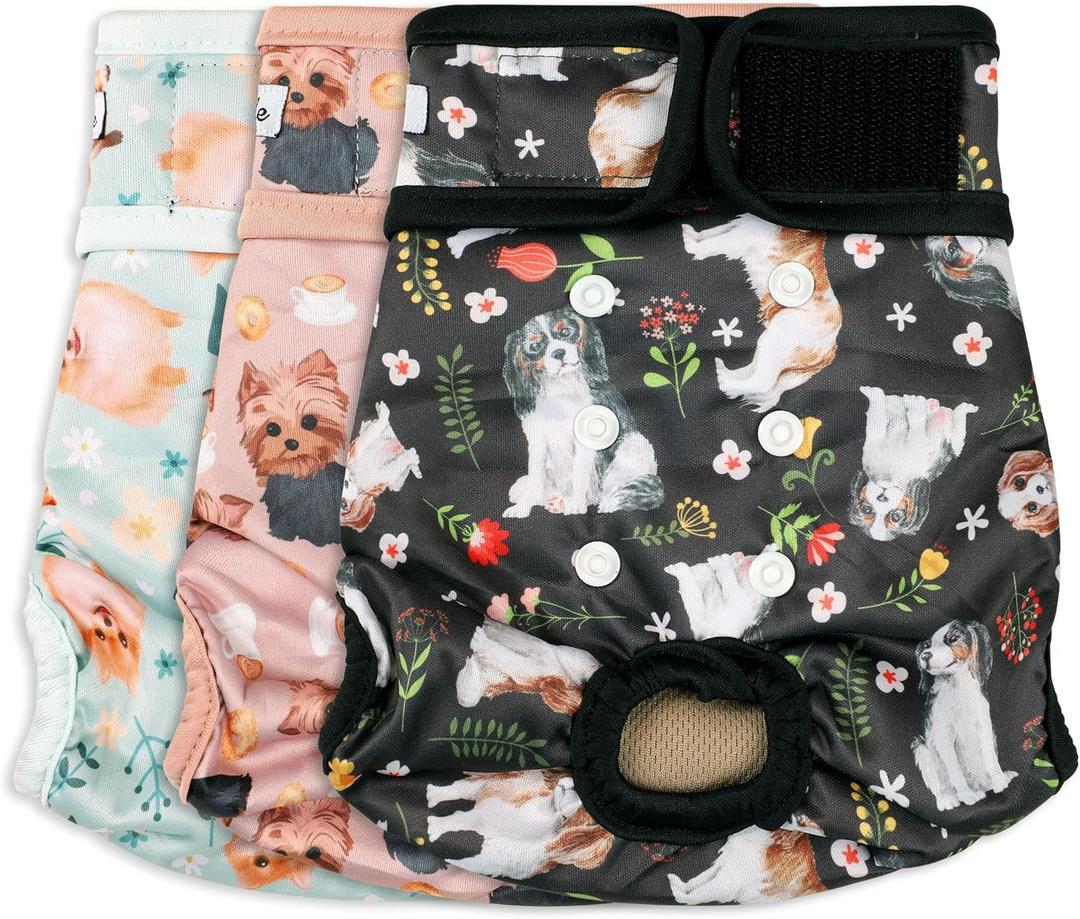 Dog Diapers Female(3 Pack) - No Leak Reusable Diapers for Doggy Female in Period - Highly Absorbent Dog Heat Panties with Adjustable Snaps Cute Dogs XXL (XX-Large(27.5"-33"Waist))