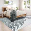 YIHOUSE Grey Rug for Living Room, 69 Modern Abstract Area Rug, Geometric Contemporary Wave Striped Rugs for Playroom Nursery, Washable Nonslip Large Rug for Bedroom Dining Room