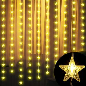 Glooglitter 160 LED Star Curtain Lights 118'' x 78.7'' Star String Lights for Bedroom Fairy Twinkle Hanging Decoration Light Warm White USB Powered for Indoor Outdoor Projection Screen Nursery Decor