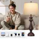 Cinkeda Touch Lamps for Night Stand- 29.5" Tall Bedside Lamp with USB C+A, 3 Way Dimmable Bedroom Lamps, Vintage Brown Table Lamps for Living Room,Single Brown