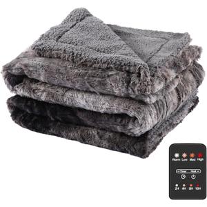Eydna Electric Heated Blanket Throw Size 50"60" with 4 Heating Levels & 4 Hours Auto Off, Heating Throw Plush Faux Fur, Energy Efficient, Machine Washable, Gradient Gray