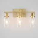 EMONG Gold Bathroom Light Fixtures, 3-Lights Vanity Light with Clear Glass Shade, Brushed Brass Wall Sconce for Hallway, Farmhouse, Living Room (AM-70050-3-BR)