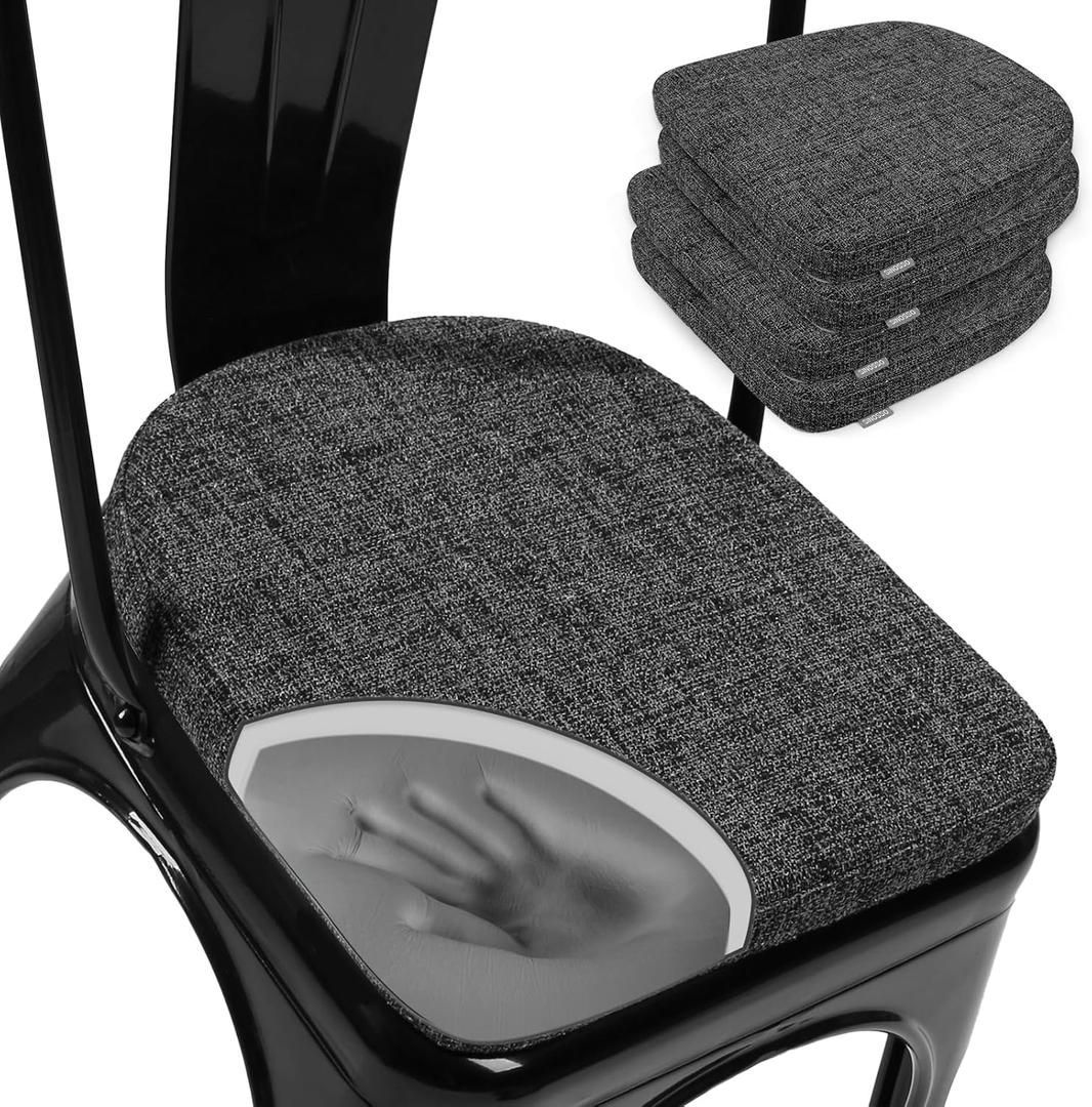 SINOSSO Memory Foam 14" Metal Chair Cushions 4 Pcs, Modern Interwoven Style Magnetic Chair Pads for Dining Kitchen Cafe Bistro Stackable Chair (U-Shape, Black-Gray, 4)