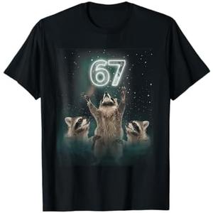 67 Meme Raccoon Howling at The Moon 6 7 Funny Weird Cursed T-Shirt Size Small
