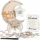 Baby Shower Guest Book Alternatives Moon Guest Book for Baby Shower Guest Book Frame with Star Baby Shower Decorations Guest Book Alternative for Wedding Boys Girls Birthday Party Keepsake(Brown)