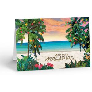 Stonehouse Collection Boxed Beach Christmas Cards | Tropical Holiday Cards with White Sand Decorated Palm Trees | 18 Cards and 19 Envelopes (Standard)