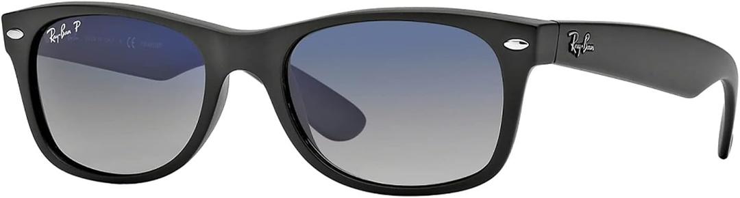 Ray-Ban RB2132 POLARIZED NEW WAYFARER Square Sunglasses For Men For Women + BUNDLE with Designer iWear Eyewear Care Kit (Matte Black/ Blue Gradient Grey Polarized) Lens Width: 55 Millimeters