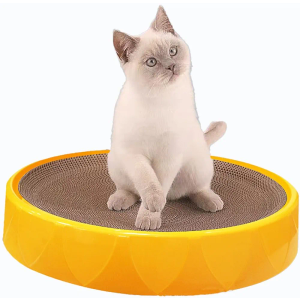 Generic JYDKLMAO Cat Scratcher ，Large Cat Scratching Board (17×3) inch Round Cardboard Cat Scratch Pad and Orange Plastic Base, Suitable for Cat Scratching, Rest and Play