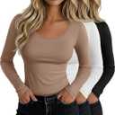 Neer 3 Pack Women's Long Sleeve T-Shirts Scoop Neck Slim Fitted Tops Stretchy Tight Casual Tees Basic Fall 2025 Shirts S