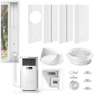 Portable AC Window Seal Kit (No Hose) with Rain Cover - 4 Adjustable Panels 17" to 61", Fits LG Whynter Haier 99% Portable Air Conditioners, Airtight Sliding Window Vent Seal, Replacement Window Kit