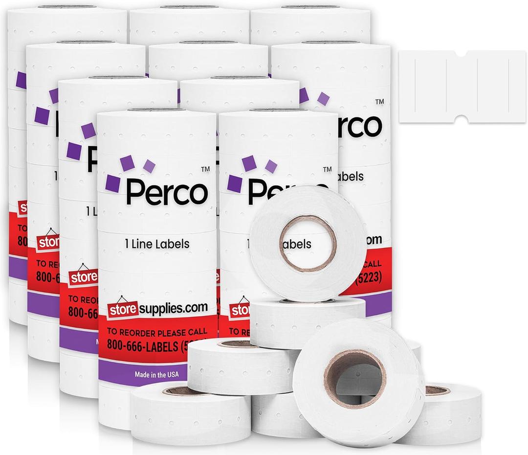 Perco 1-Line White Blank Price & Date Gun Labels – 80 Rolls, 80,000 Count, 10 Sleeves