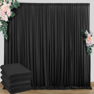 20 ft x 10 ft Wrinkle Free Black Backdrop Curtain for Parties, 4 Panels 10ft Polyester Black Photo Backdrop Drapes for Graduation Birthday Wedding Party Stage Curtains