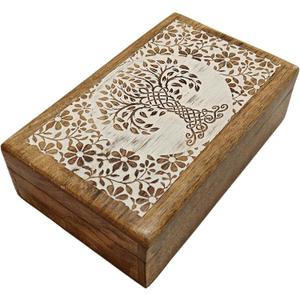 Handmade Wooden Engraved Decorative Jewelry Trinket Holder Keepsake Storage Box Multipurpose Use As Watch Box Gift for Men & Women (Natural & White) (Natural White 2)