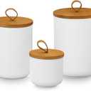 Canister Sets for Kitchen,Ceramic Kitchen Canisters for Countertop with Airtight Wood Lids for Serving Ground Coffee, Tea, Spice, Grains, Sugar, Salt (White Pack of 3 (8.7/27/44 Oz))