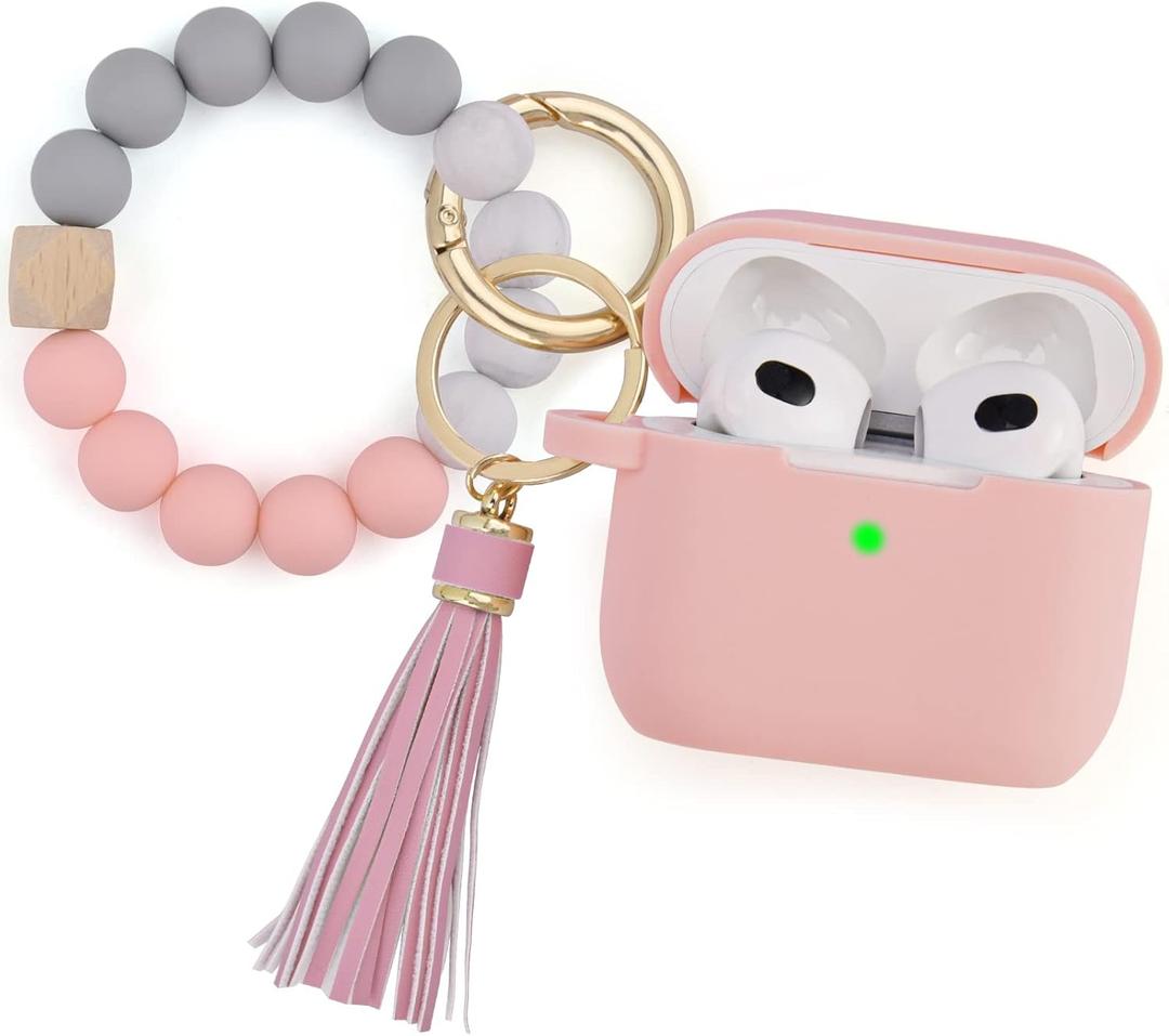 Case for Airpods 3 (2021), Filoto Silicone Airpod 3rd Generation Case Cover with Bracelet Keychain, Cute Protective Case for Apple Air Pod 3 Wireless Charging Case Women(Pink)
