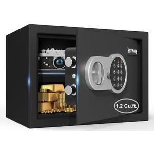 [ 1.2 Cu.ft. ]PATRON Safe Box with Key,Digital Security Home Safe,Cabinet Safes for Money Cash Documents,Wall Safes with Electronic Keypad,Removable Shelf for Office Hotel House Business,1.2 Cu.ft.