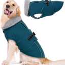 Lelepet Warm Dog Coats for Extra Large Dogs Waterproof Dog Winter Jacket Reflective Pet Fleece Vest Windproof Cold Weather Coats with Adjustable Buckle & Leash Hole, Dark Green, XXXL (3XL)