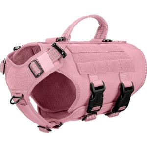 ICEFANG GN3 Tactical Dog Harness for X-Small Dogs, 6X Quick-Release Buckles,Dog Molle Vest with Handle,3/4 Body, Hook and Loop Panel for ID Patch,No Pulling Front Clip (XS (Chest: 17"-23"), Pink)