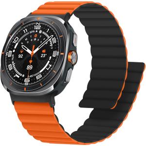 Anlinser Magnetic Bands Compatible with Samsung Galaxy Watch Ultra 2/1 Band 47mm for Men Women, Waterproof Silicone Sport Strap with Magnet Compatible with Samsung Watch Ultra, Orange/Black