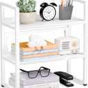 Brakki Desk Shelf Organizer, 2-Tier Desktop Bookshelf, Small Office Shelf | Adjustable Shelf, Metal Desktop Rack for Dorm, with Foot Mat, Multi-Functional Organization, White, Medium