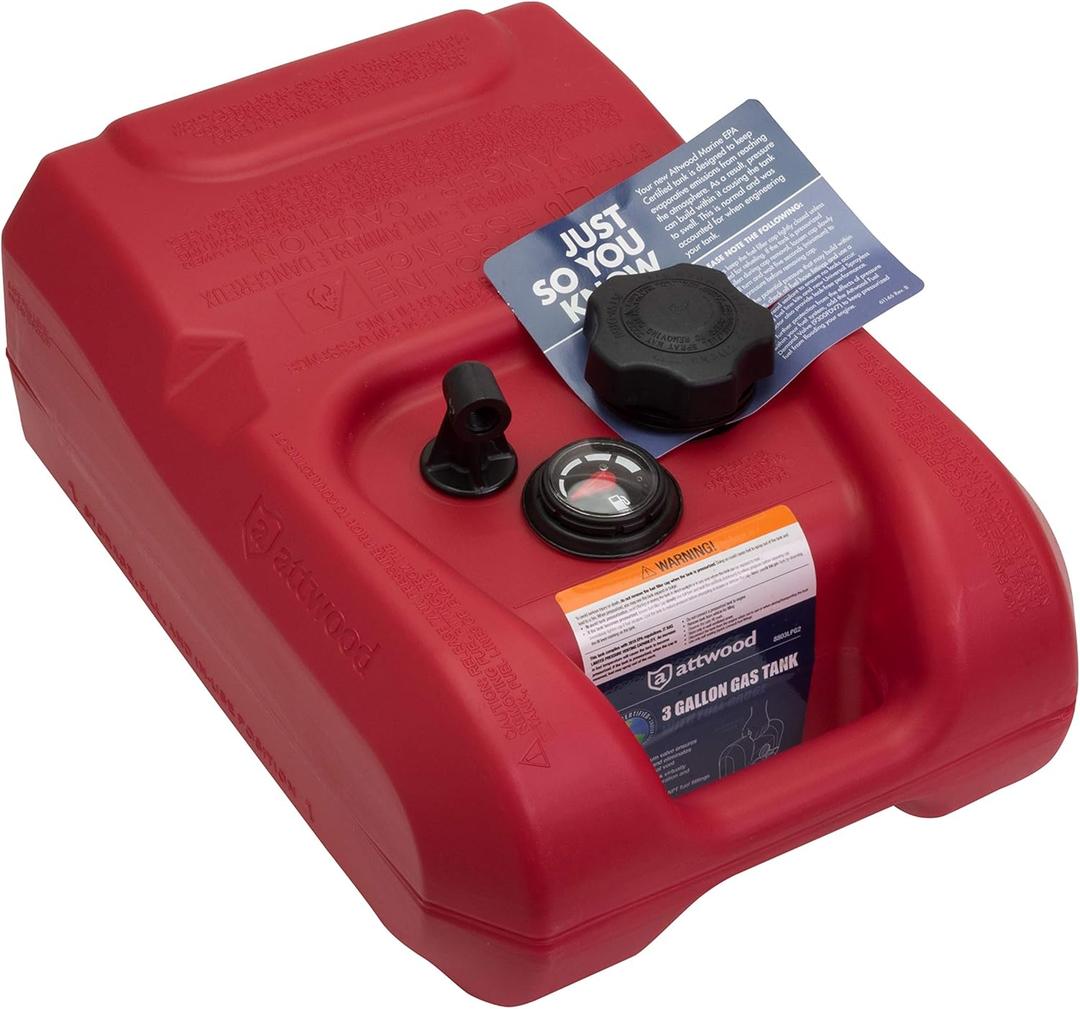 Attwood 8803LP2 EPA and CARB Certified 3-Gallon Portable Marine Boat Fuel Tank