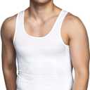 Odoland 3 Pack Men Compression Shirt Body Shapewear Base Layer Tummy Shaper Vest Tank Top (White, XXXL)