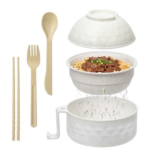 MUUBOOX Ramen Bowl Set, Microwave Ramen Cooker Instant Noodles Bowl with Chopsticks Spoon, Rapid Ramen Noodle Bowl, Portable Noodle Bowls, for Home Office Dorm Room College gift(Beige)