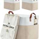 DECOMOMO Extra Large Storage Baskets, Fabric Storage Bins with Handles for Organizing Shelves, Toys, Nursery, Laundry (Beige & White, 3pcs) (XXL - 3 Pack)