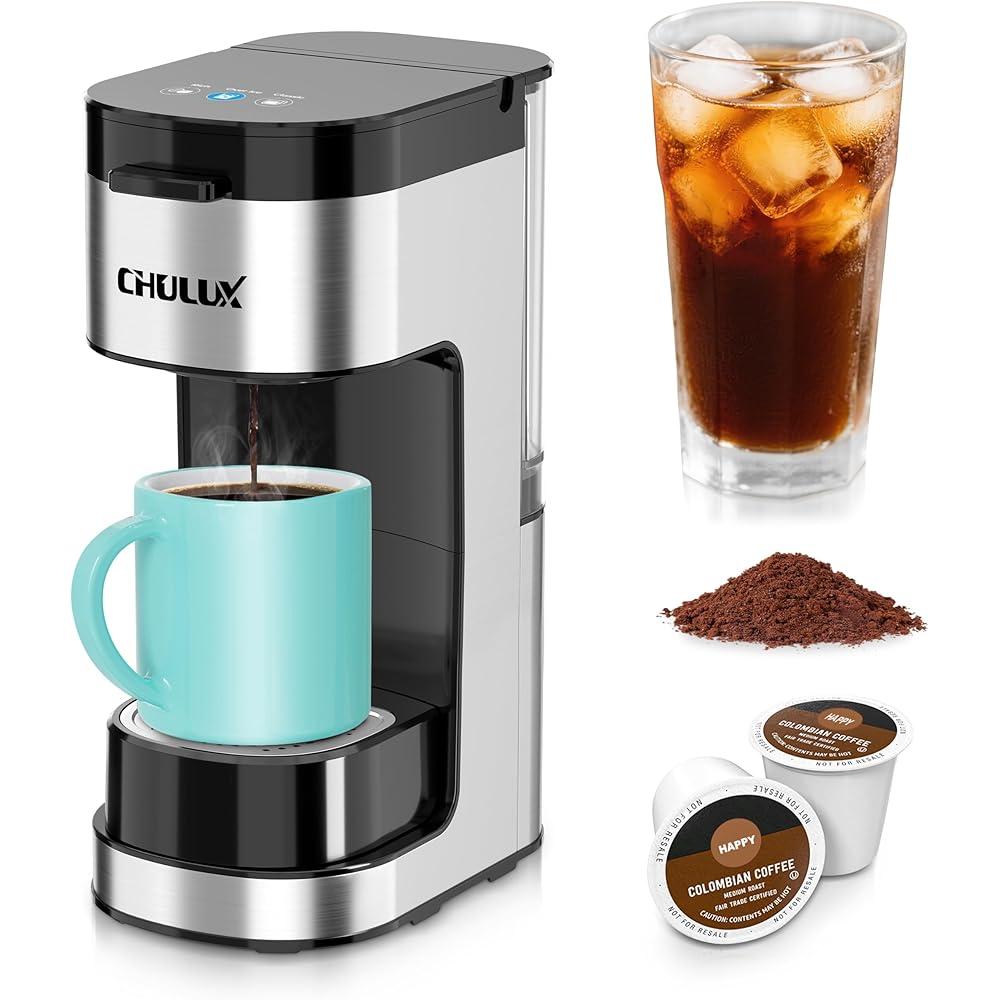 CHULUX Upgrade Single Serve Coffee Maker Machine for K Cup and Grounds with 2 Mins Brew One Cup, 3 Brew Choices, Removable 14oz Reservoir & Drip Tray