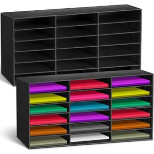 Fuutreo 2 Pieces Classroom Paper Storage Organizer Construction Paper Storage Sturdy Cardboard Classroom Mailboxes Literature Craft Organizer for Home Office (Black)