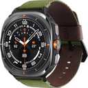 Nylon and Leather Bands Compatible with Samsung Galaxy Watch Ultra 47mm for Women Men,Adjustable Sport Loop Replacement Straps. (Green)