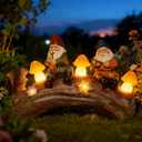Solar Powered Squirre Gnome Mushroom Light 14" Weatherproof Resin Garden Decor Auto-Sensor Outdoor Lamp Warm White Fairy Light Housewarming/Birthday Bullet Points