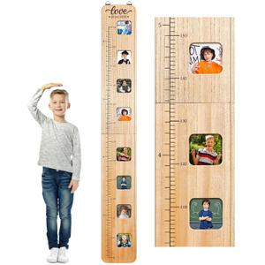 Chunful Wooden Growth Chart for Kids with Picture Frames Height Growth Chart for Wall Foldable Height Measurement Ruler for Boy Girl Teen Bedroom Playroom Nursery Child's Room Wall Decoration