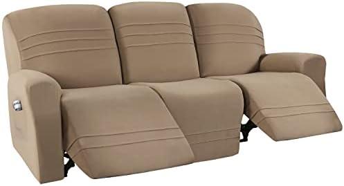 H.VERSAILTEX 5-Pieces Recliner Sofa Covers Stretch Reclining Couch Covers for 3 Cushion Reclining Sofa Slipcovers Furniture Covers Form Fit Customized Style Thick Soft, Warm Sand