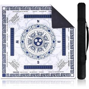 Mahjong Neoprene Mat with Rules for Table - 31.5x31.5 Inch American Mahjong Mat with Anti-Slip Noise Reduction, Carrying Bag for Mahjong, Poker, Board Games, Dominoes
