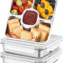 BEFOY Stainless Steel Snack Containers with Lids 4 Pack Lunchable Meal Prep Containers Reusable Meal Prep Lunch Containers for Adult Divided Stackable Bento Lunch Box for Home Travel (3, Gray, Large)