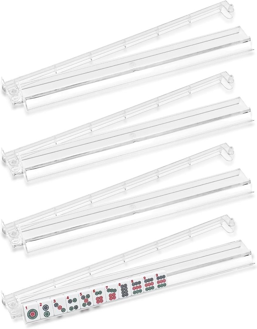 Mahjong Racks with Pushers Set of 4, 18.5'' Clear Plastic American Mahjong Tile Racks, Mah Jongg Accessories Gifts for Mj Enthusiast