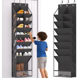Over the Door Shoe Organizer, Hanging Shoe Rack for Closet with 16-20 Pairs Capacity, Foldable Storage for Shoes, Boots, Sneakers, for Dorm Room, Apartment, Small Spaces（Black)
