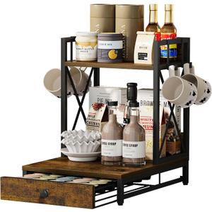 Coffee Pod Holder with Drawer, 35 K Cup Holder Organizer, 3 Tier Coffee Station Organizer, Coffee Bar Accessories Organizer Rack with 4 Hooks for Home Office