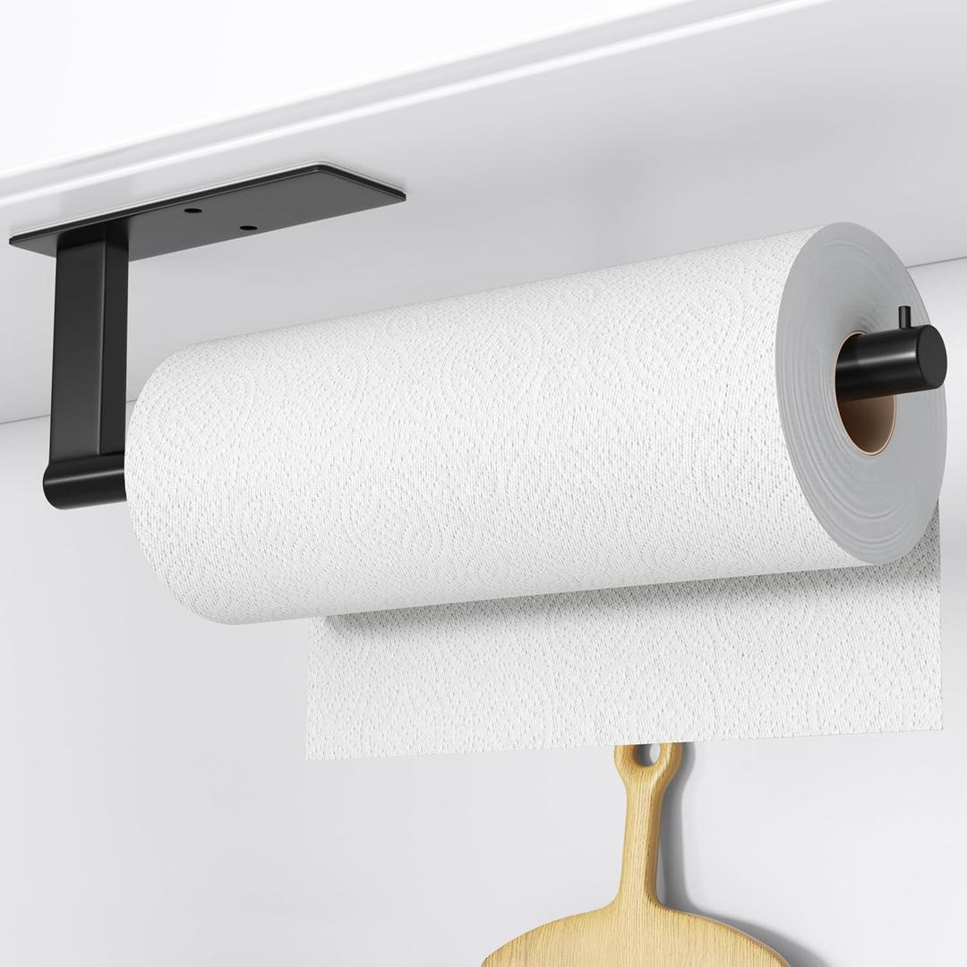 Paper Towel Holder Under Cabinet: Self-Adhesive or Drilling Paper Towel Dispenser - Stainless Steel Paper Towel Roll Holder (No Screws Included)