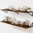 Fun Memories Floating Shelves for Wall, 12 Inch Deep Floating Shelves Set of 2, 55W x 12D Large Wall Shelf with Sturdy Metal Brackets for Living Room, Bathroom, Bedroom and Kitchen, Rustic Brown